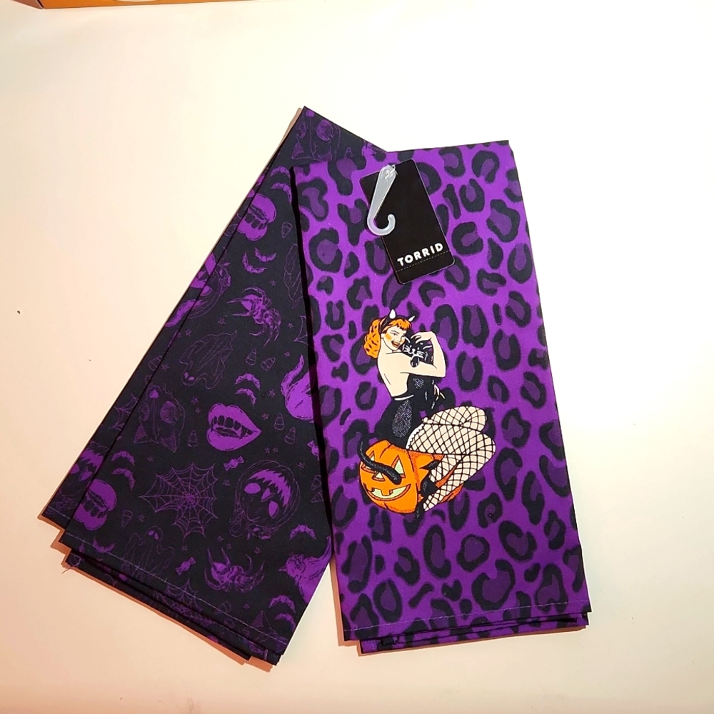 ❤️NWT TORRID HALLOWEEN DECOR KITCHEN TEA TOWEL DUO SEXY PINUP DECORATION